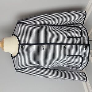 TALBOTS Black White Striped Collarless Office Casual Lady Jacket Preppy Blazer 6